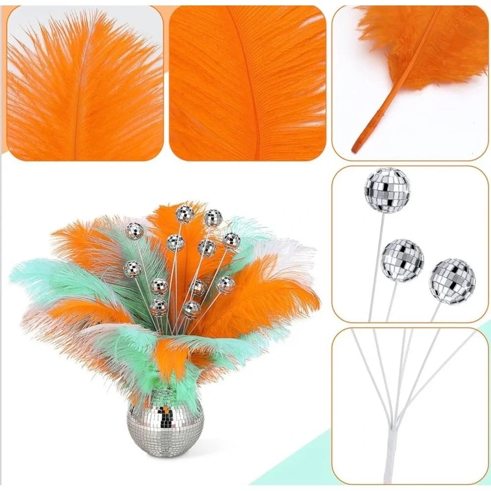 NWT Showgirl Feather Disco Party Decor w/ Disco Ball‎ Base
